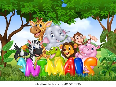 Illustration Of Word Animal With Cartoon Wild Animal