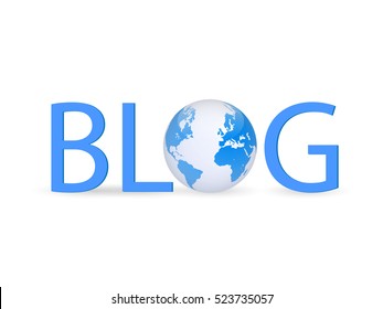 Illustration of a the word BLOG with globe isolated on a white background.