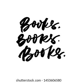Illustration of word books in three variations. Hand drawn brush style vector modern calligraphy. Ink illustration of handwritten lettering. Ink pen black calligraphy. 