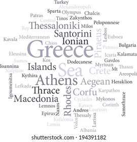 illustration of the word cities of greece in word clouds isolated on white background