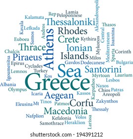 illustration of the word cities of greece in word clouds isolated on white background