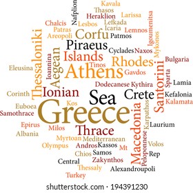 illustration of the word cities of greece in word clouds isolated on white background