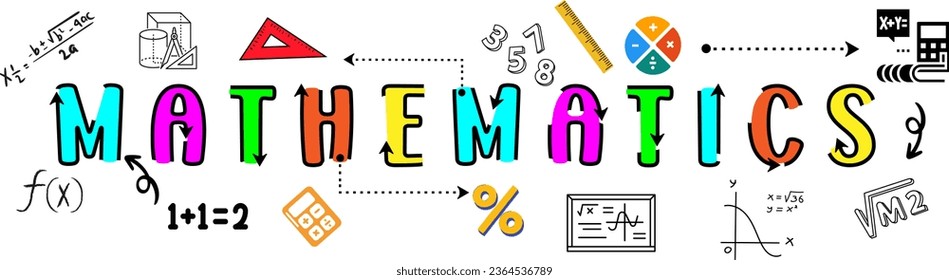 Illustration of the word "mathematics" one of (science, technology, engineering, and mathematics) education concept font design with ornamental icon elements