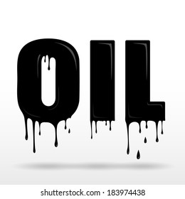 Illustration Of A Word OIL Made Of Dripping Oil, Black Liquid Text