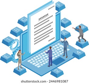 Illustration of word processing software and people