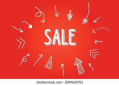 illustration with word SALE on red background and arrows