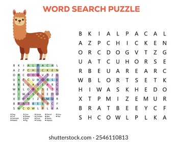 Illustration of Word search puzzle with animal 