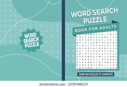 Illustration of word search puzzle book cover for adults