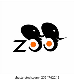 Illustration of word zoo with elephant head on letter O.