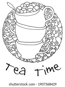 Illustration Words Tea Time Three Cups Stock Vector (Royalty Free ...