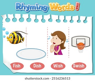 Illustration of words that rhyme with fish