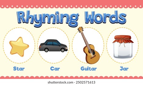 Illustration of words that rhyme with 'star'