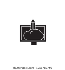 Illustration work black vector concept icon. Illustration work flat illustration, sign