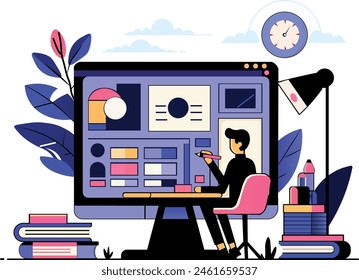 Illustration der Arbeit eines Grafikdesigners ohne Hintergrund