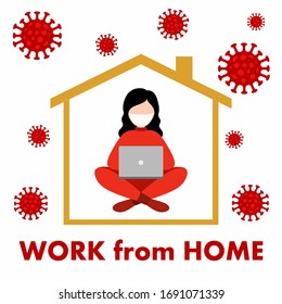 Illustration work from home during the lockdown in the coronavirus. Vector illustration