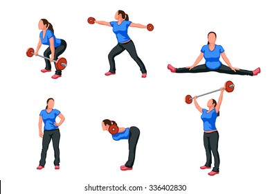 illustration of work out woman in different poses