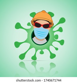 Illustration Work People With Mask And Covid-19 Corona Virus