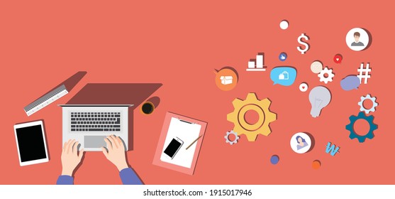 Illustration of the work space scene on the desk.