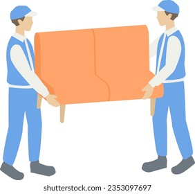 Ilustración del personal de trabajo con un sofá