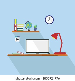 Illustration of a workbench in a vector that contains work equipment