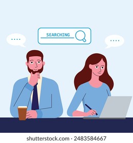 illustration of a worker discussing future business with his team, flat design style