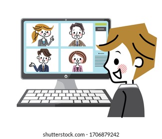 Illustration of a worker doing remote work.