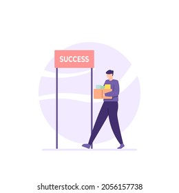 illustration of a worker or employee who decides to stop working or leave his job to go on the path of success. resign for success. flat cartoon style. vector design