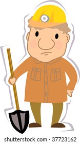 Illustration of worker holding spade.
