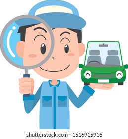 Illustration of a worker inspecting a car