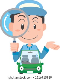 Illustration of a worker inspecting a car
