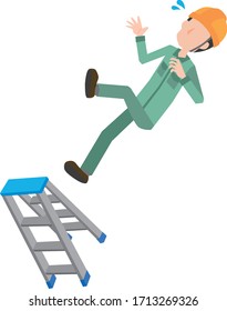 Illustration of a worker man falling from a stepladder