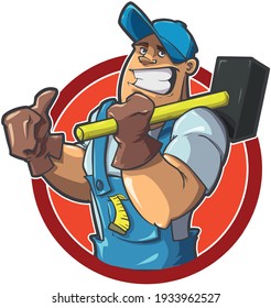 illustration of worker mascot,  repair service