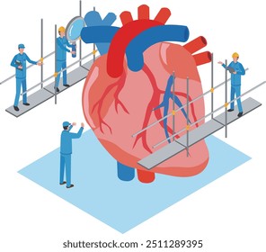Ilustración de un trabajador realizando mantenimiento cardíaco