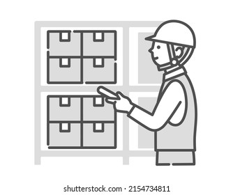 Illustration of a worker performing inventory control and inspection.