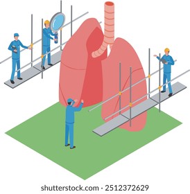 Illustration of a worker performing lung maintenance