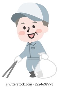 Illustration of a worker picking up trash