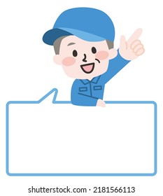 Illustration of a worker pointing a speech bubble and a finger
