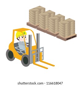 Illustration of a worker riding on forklift