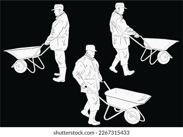 illustration with worker sketches isolated on black background