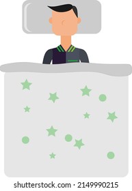 an illustration of a worker sleeping at night in a star-patterned blanket, perfect for relaxing decorations
