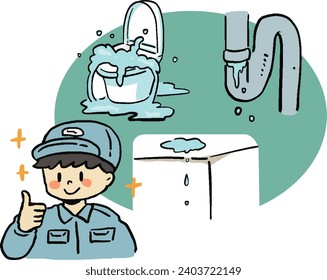 Illustration of a worker solving water problems in various households