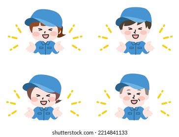 Illustration of a worker spreading both hands with a smile