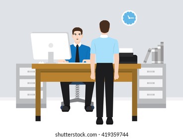 An illustration of a worker talking with another co-worker.