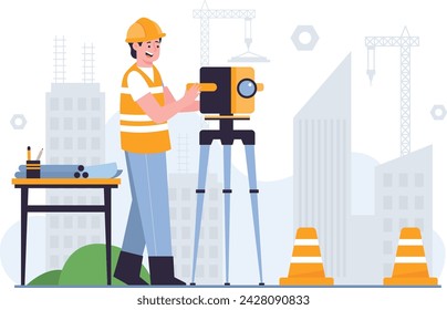 Ilustración de un trabajador usando una herramienta teodolita