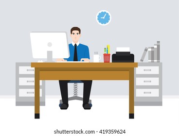 An illustration of a worker working in front of computer.
