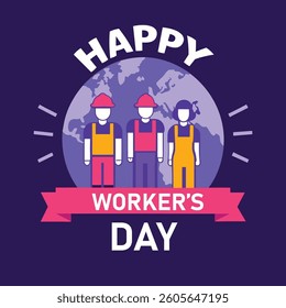 Illustration of workers celebrating Labour Day with enthusiasm and happiness.