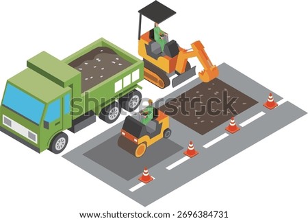 Illustration of workers doing road construction