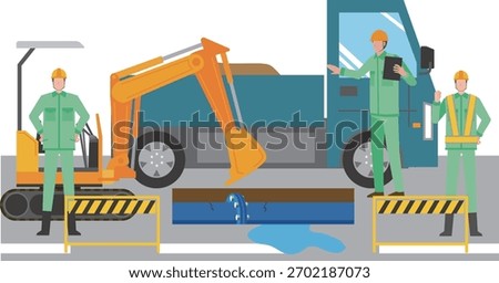 Illustration of workers doing water pipe construction