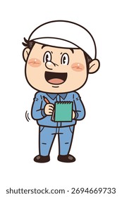 Illustration der Arbeiter in einem Werk oder vor Ort, die Notizen in einem Notebook machen