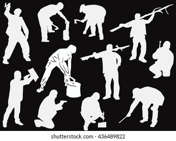 illustration with workers isolated on black background